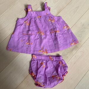 Pink chicken flamingo dress bloomers soft cotton lilac set